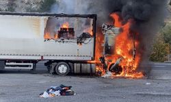 Adana'da seyir halindeki tır alev alev yandı