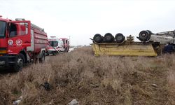 Adana'da devrilen kamyonun şoförü yaralandı