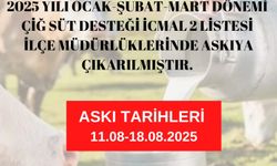2025 Ocak-Şubat-Mart Dönemi Çiğ Süt Desteği İcmal-2 Listesi Askıya Çıkarıldı