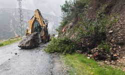Tarsus ilçesinde yola düşen kaya parçası kaldırıldı