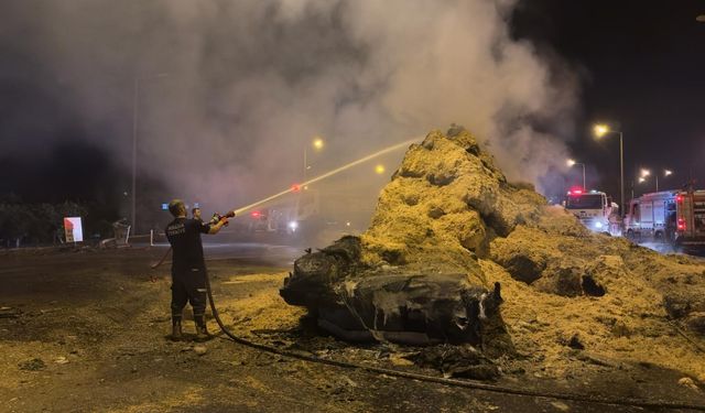 Adana'da park halindeki saman yüklü tır yandı