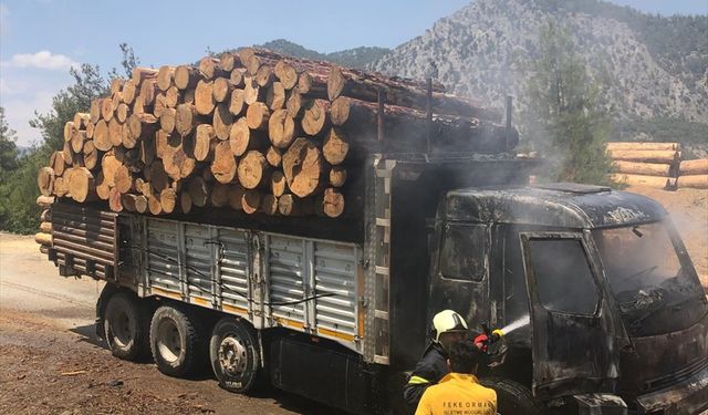 Adana'da orman deposundaki tomruk yüklü kamyonda çıkan yangın söndürüldü