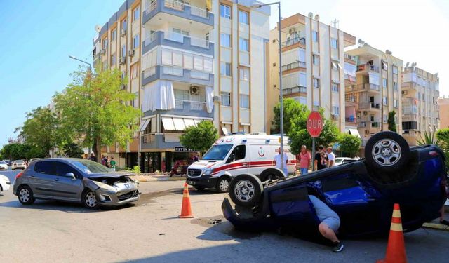 Takla atan araçtan burnu bile kanamadan çıktılar