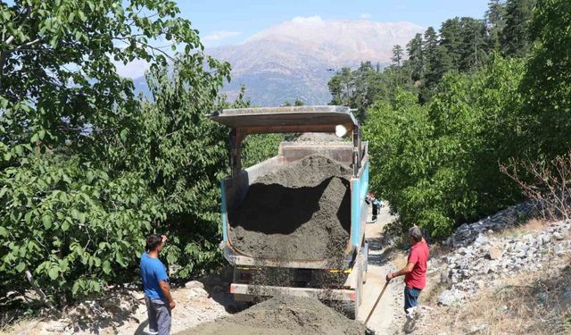 Yürüme engelli torunların konforlu ulaşımı için evinin yollarına beton döküldü