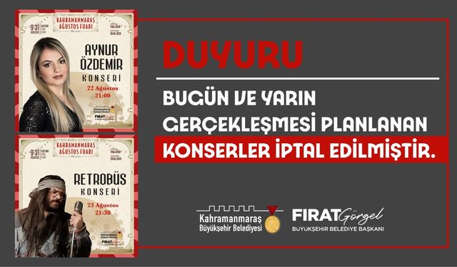 Ağustos Fuarı’nda Bugün ve Yarın Düzenlenecek Konserler İptal Edildi!