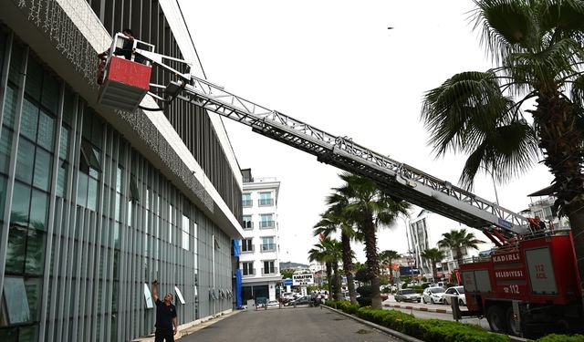 Osmaniye'de belediye binasına yuva yapan kırlangıçların güvenliği itfaiyeye emanet