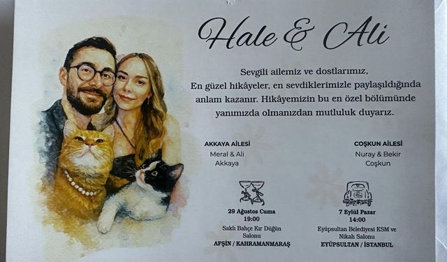 Hayvansever Çift, Düğün Davetiyesine Kedilerini de Dahil Etti