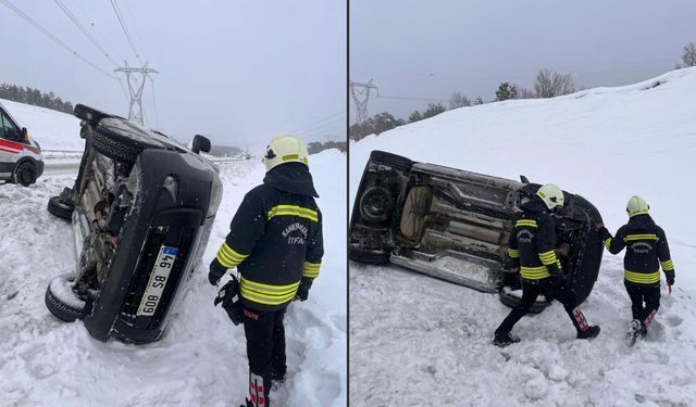 Afşin-Göksun Karayolunda Araç Yan Yattı