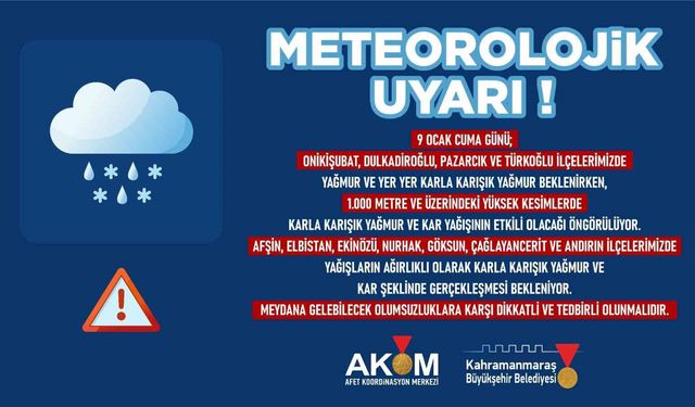 Kahramanmaraş için yağış uyarısı