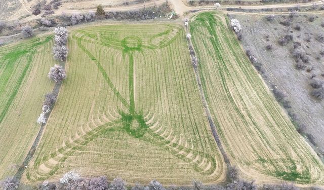 Isparta'da ekim yapılan tarlalarda oluşan desenler havadan görüntülendi