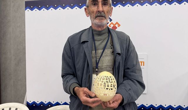 Televizyondan görerek başladığı yumurta kabuğu oyma sanatını Türkiye'ye tanıtıyor