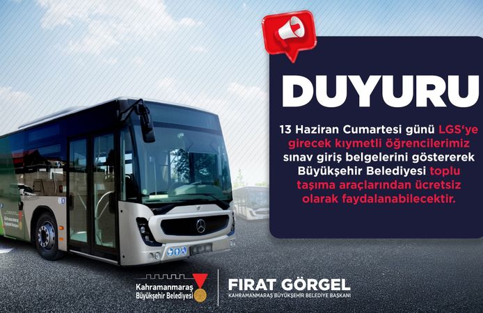 Büyükşehir’den LGS Günü Öğrenci ve Velilere Ücretsiz Ulaşım ve Destek