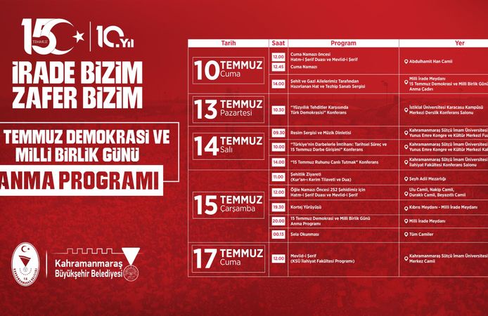 15 Temmuz Demokrasi ve Milli Birlik Günü Anma Programları Başlıyor