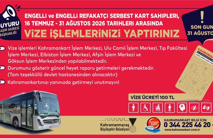 Engelli ve Engelli Refakatçi Serbest Kartlarında Vize Yenileme Dönemi Başladı