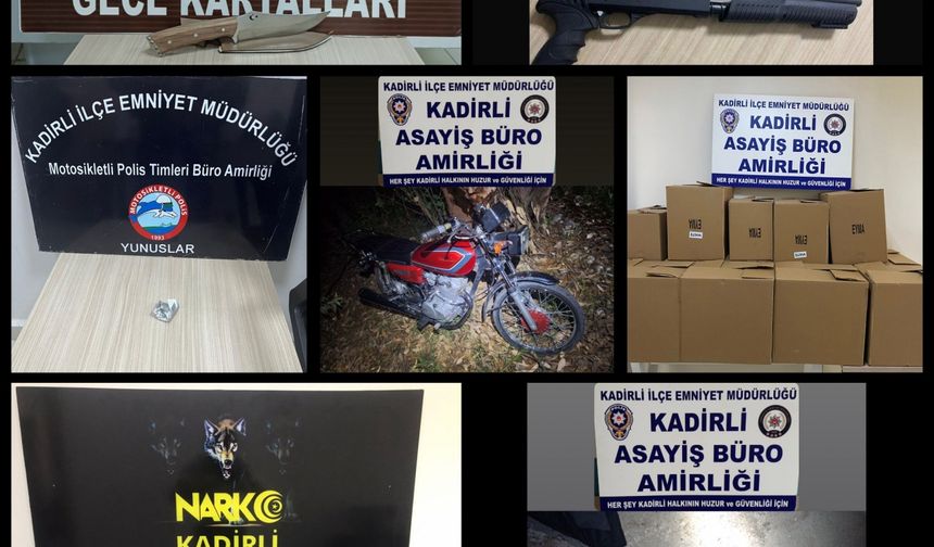 Kadirli'de emniyetin narkotik ve asayiş uygulamalarında yakalanan 4 şüpheli tutuklandı