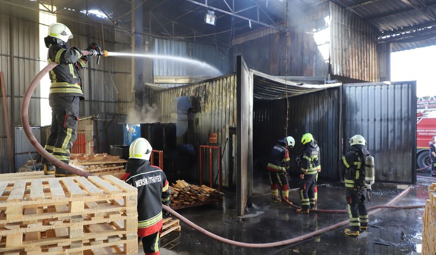 Mersin'de palet imalathanesinde çıkan yangın söndürüldü