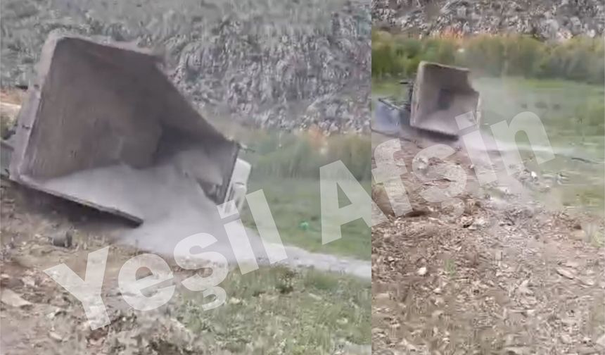 Afşin’de Freni Patlayan Hafriyat Kamyonu Devrildi