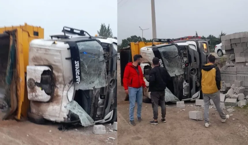 Hafriyat Kamyonu Şarampole Devrildi:1 Yaralı
