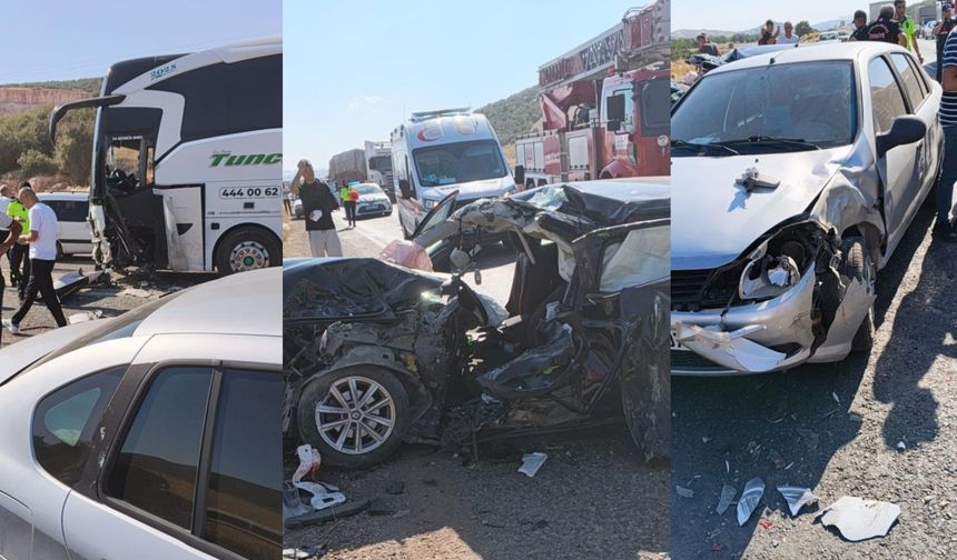 Kontrolden Çıkan Otomobil, Yolcu Otobüsü ile Otomobile Çarptı: 2'si Ağır 4 Yaralı