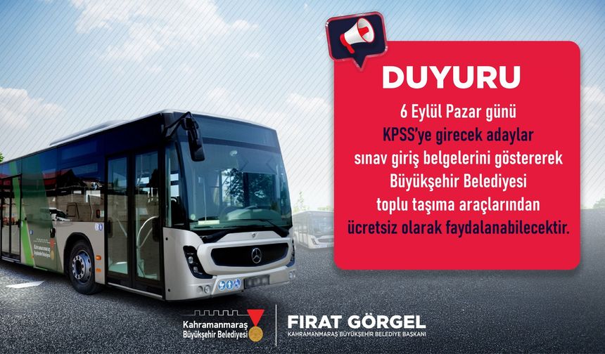 Büyükşehir’den KPSS Adaylarına Ücretsiz Ulaşım Desteği