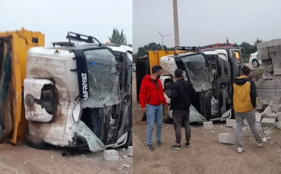 Hafriyat Kamyonu Şarampole Devrildi:1 Yaralı
