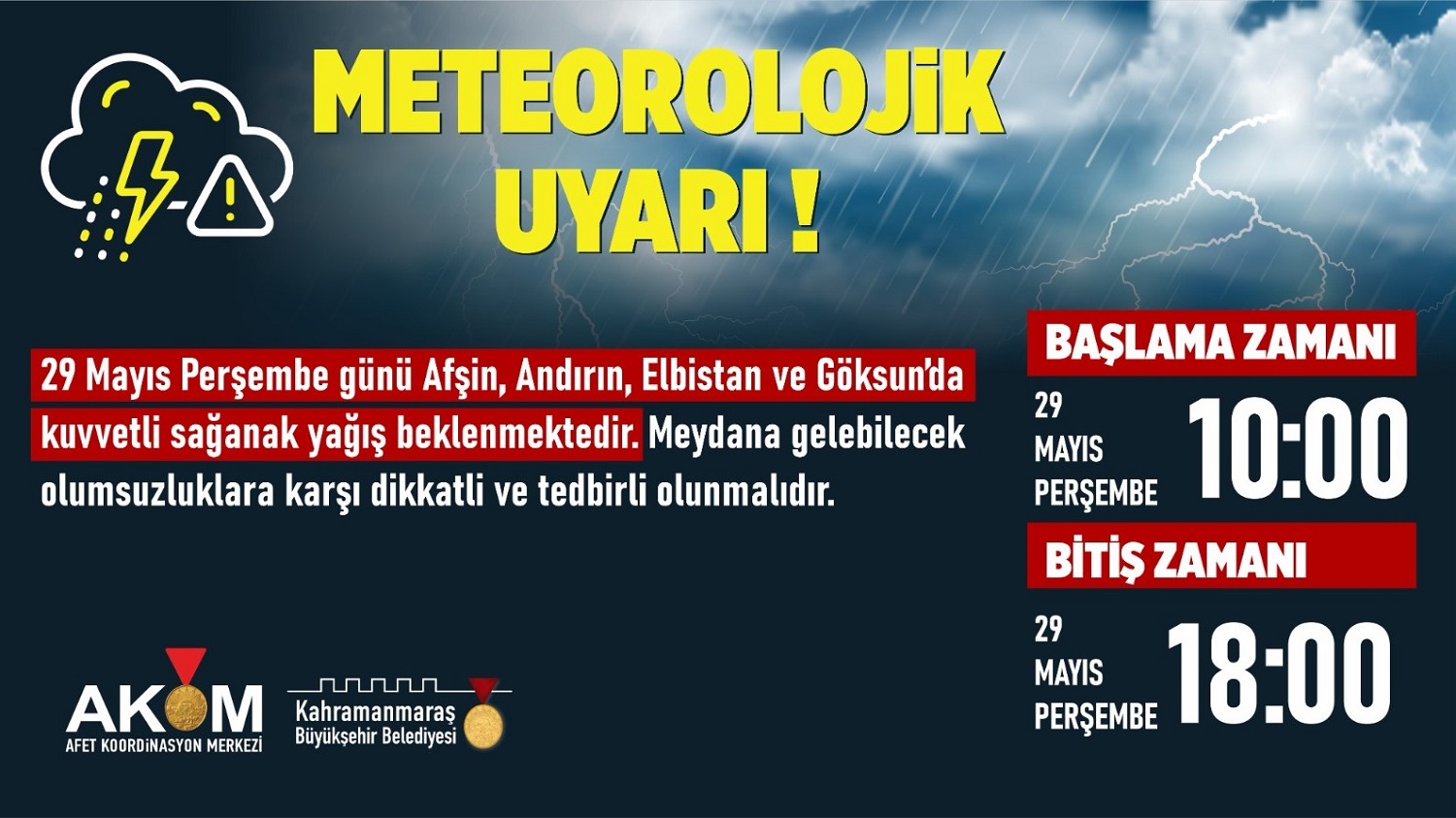 Perşembe Günü Sağanak Yağış Uyarısı!