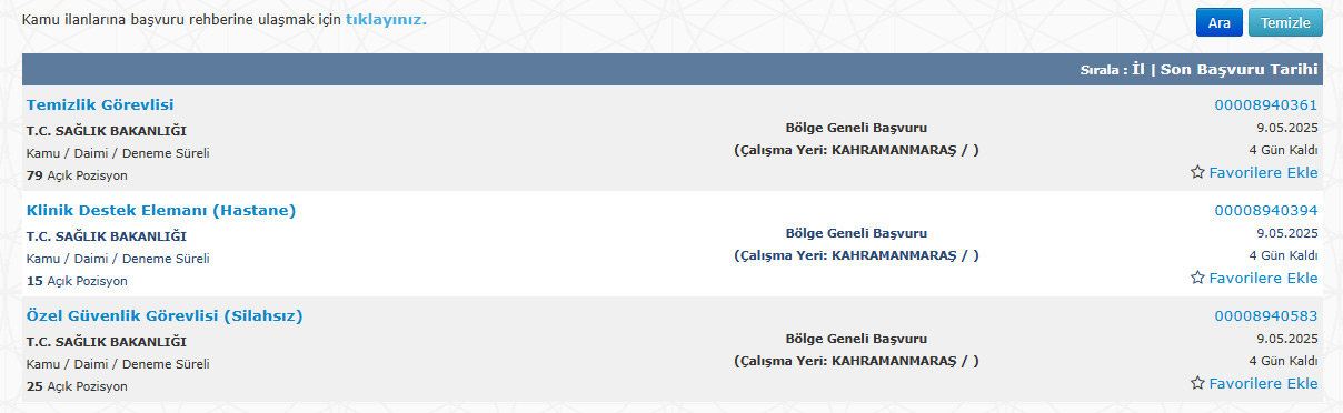 Sağlık Bakanlığı Kahramanmaraş Dahil 3.170 İşçi Alım Ekranı Açıldı!