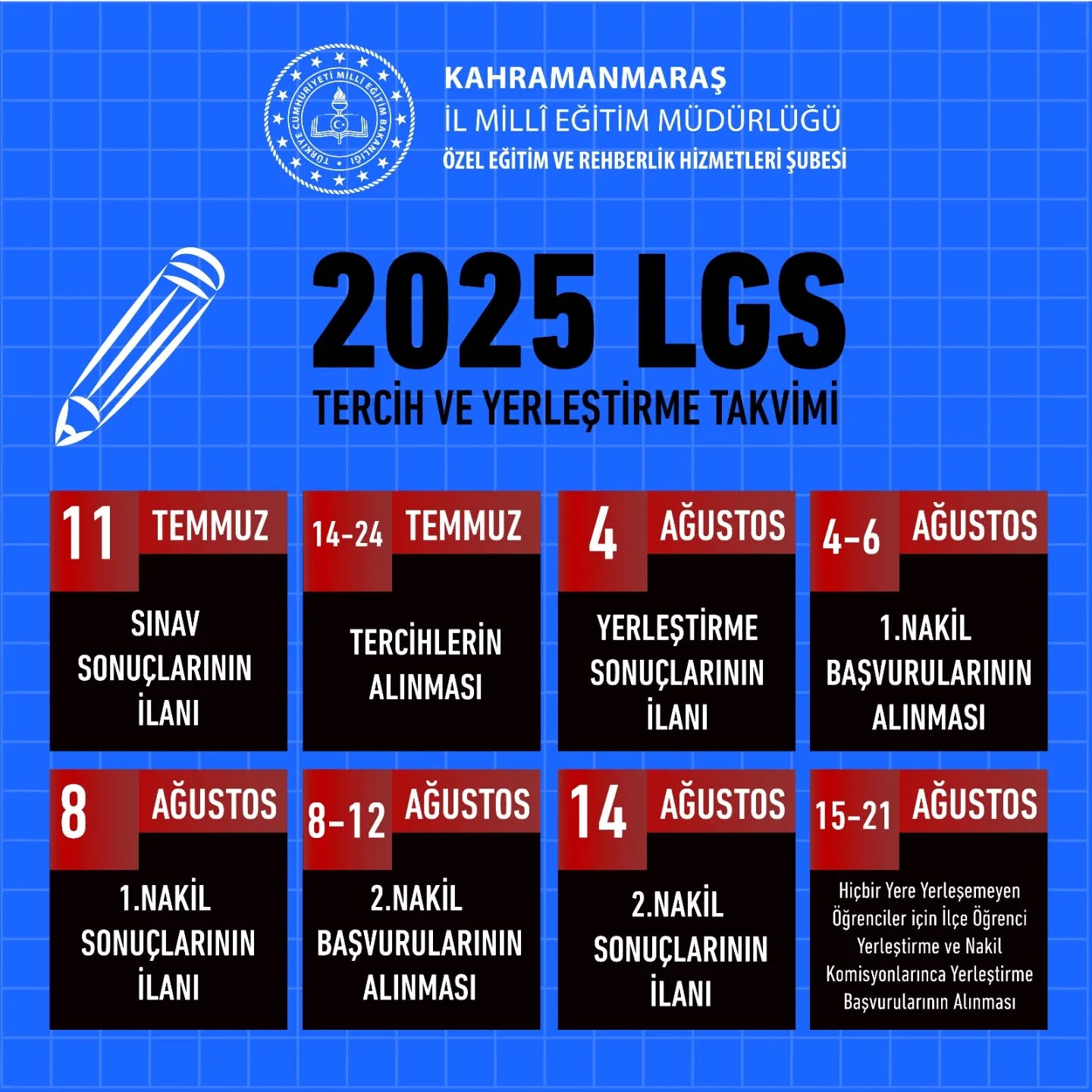 2025 Lgs Tercih Ve Yerleştirme Takvimi Kahramanmaraş'ta Duyuruldu