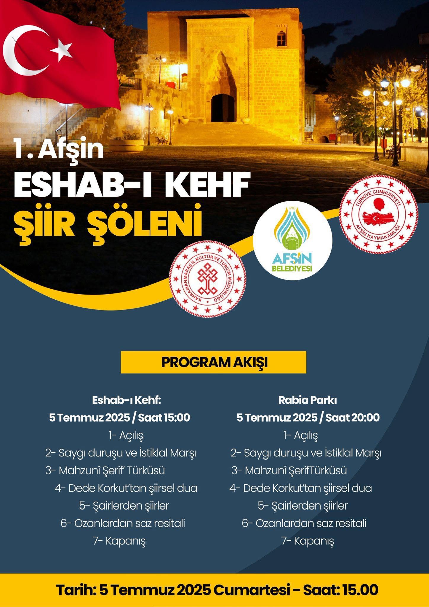 Afşin'de 1. Eshab I Kehf Şiir Şöleni Başlıyor