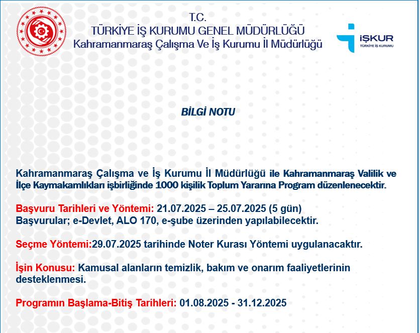 Kahramanmaraş’ta Typ Kapsamında 1000 Kişi Alınacak