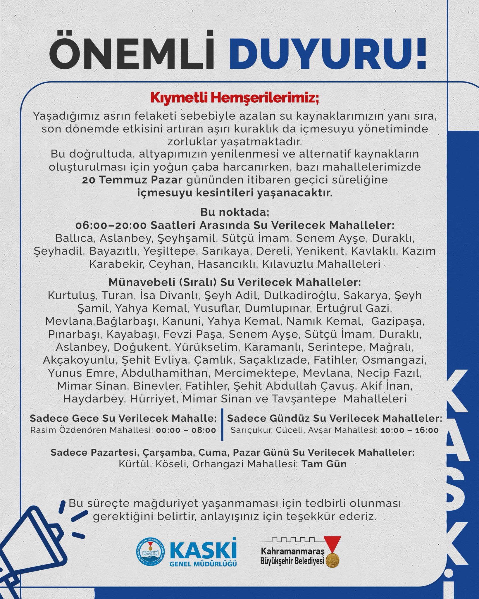 Vatandaşların Dikkatine! 20 Temmuz’dan İtibaren Geçici Su Kesintileri Yaşanacak