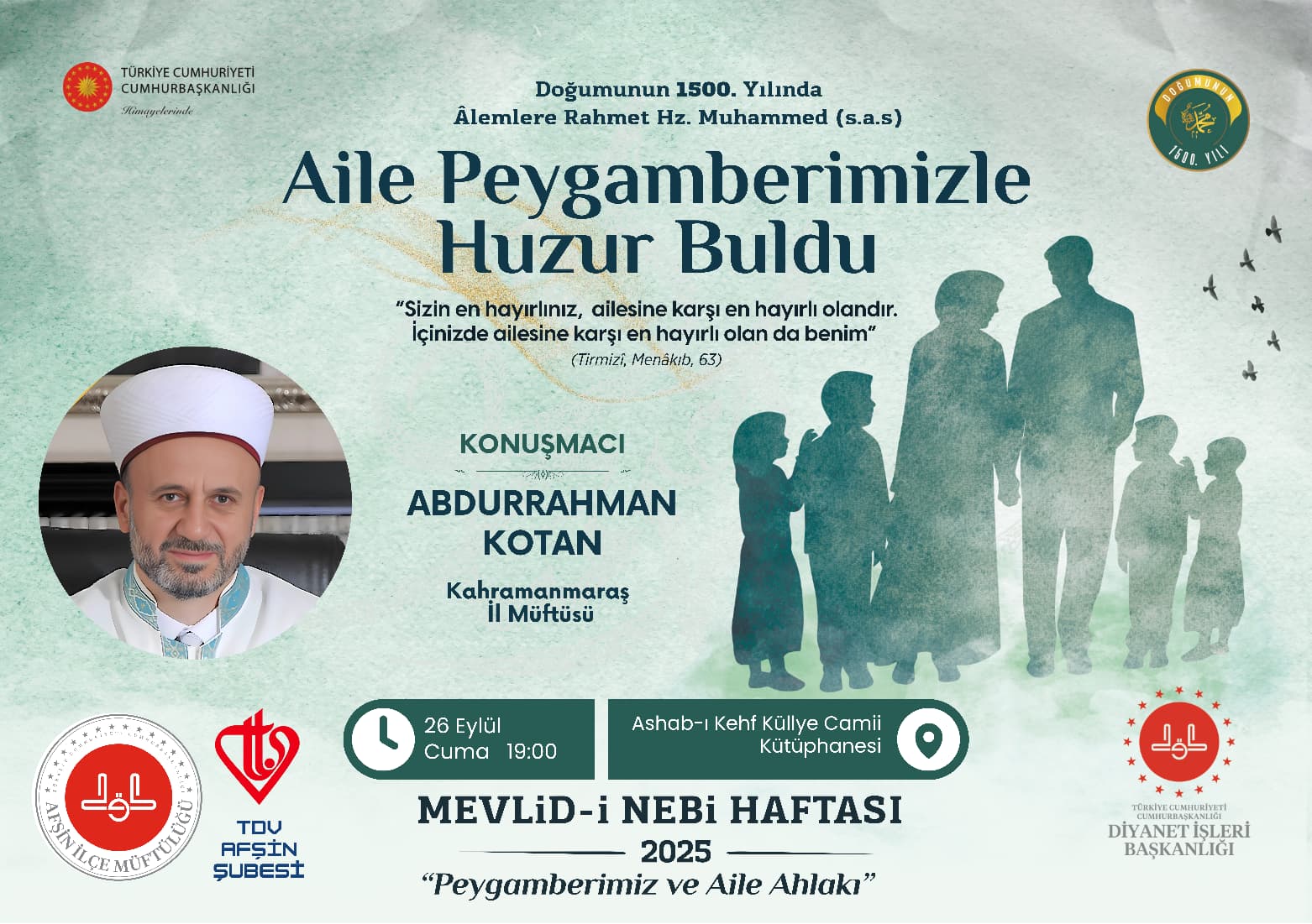 Afşin’de Mevlid I Nebi Haftası Programı Düzenlenecek