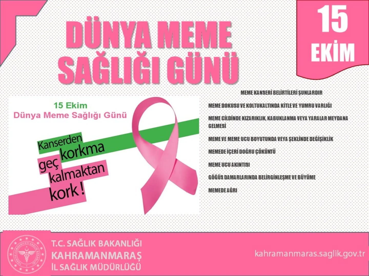 İl Sağlık Müdürlüğü’nden 15 Ekim Dünya Meme Sağlığı Günü Mesajı