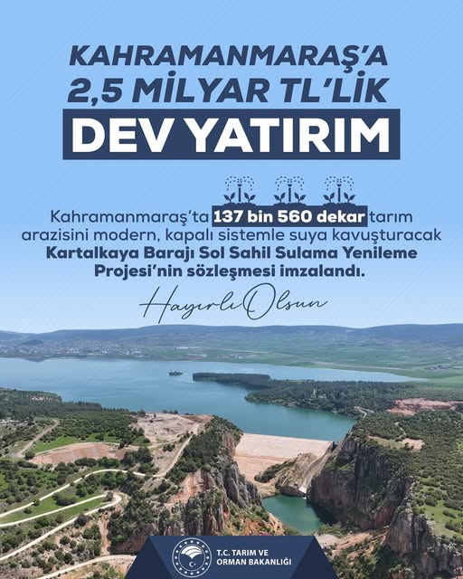 Kartalkaya Barajı Sol Sahil Yenileme Projesi Sözleşmesi İmzalandı