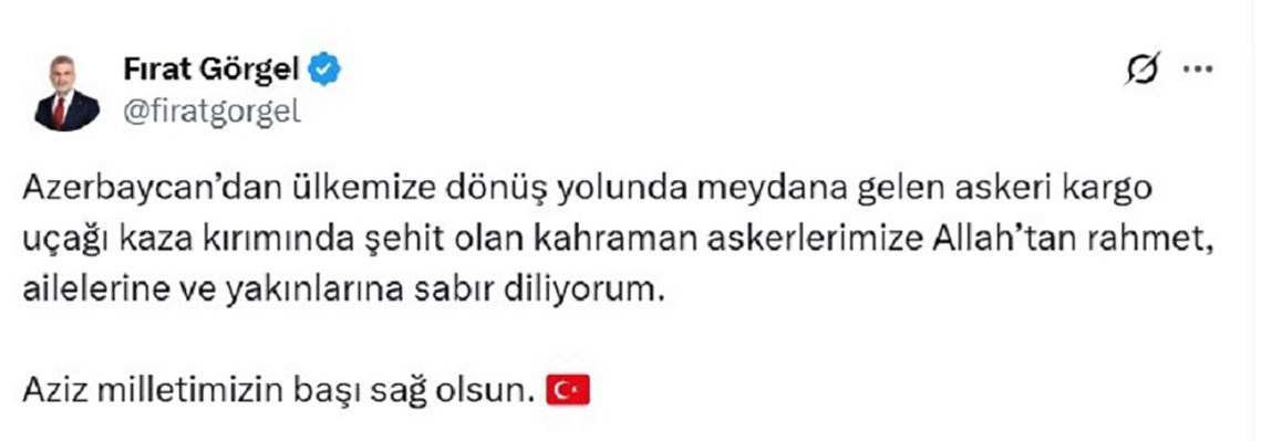 Başkan Görgel “Aziz Milletimizin Başı Sağ Olsun”