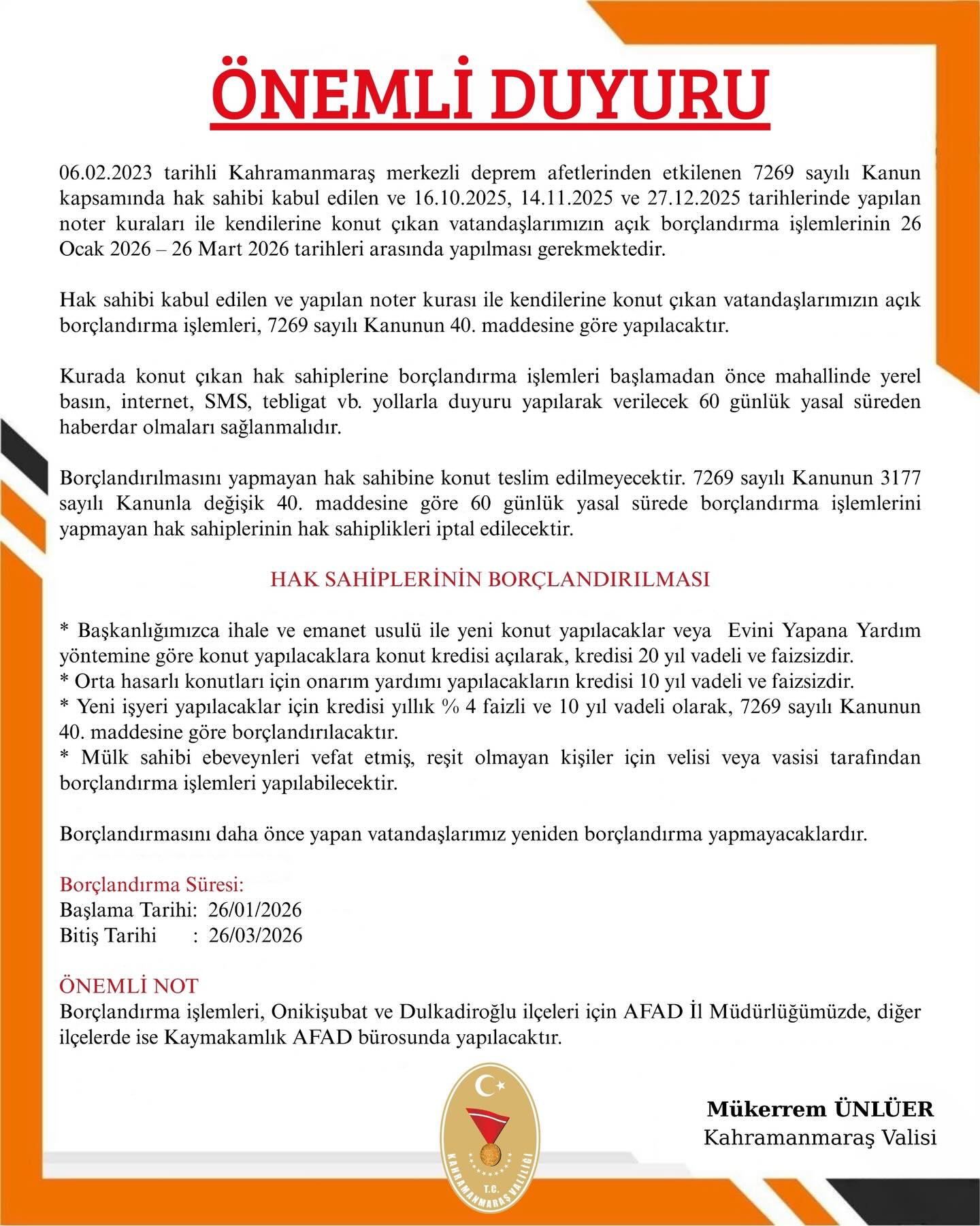 Afşin’de Hak Sahipleri Dikkat Depremzedeler İçin Borçlandırma Süreci Başladı