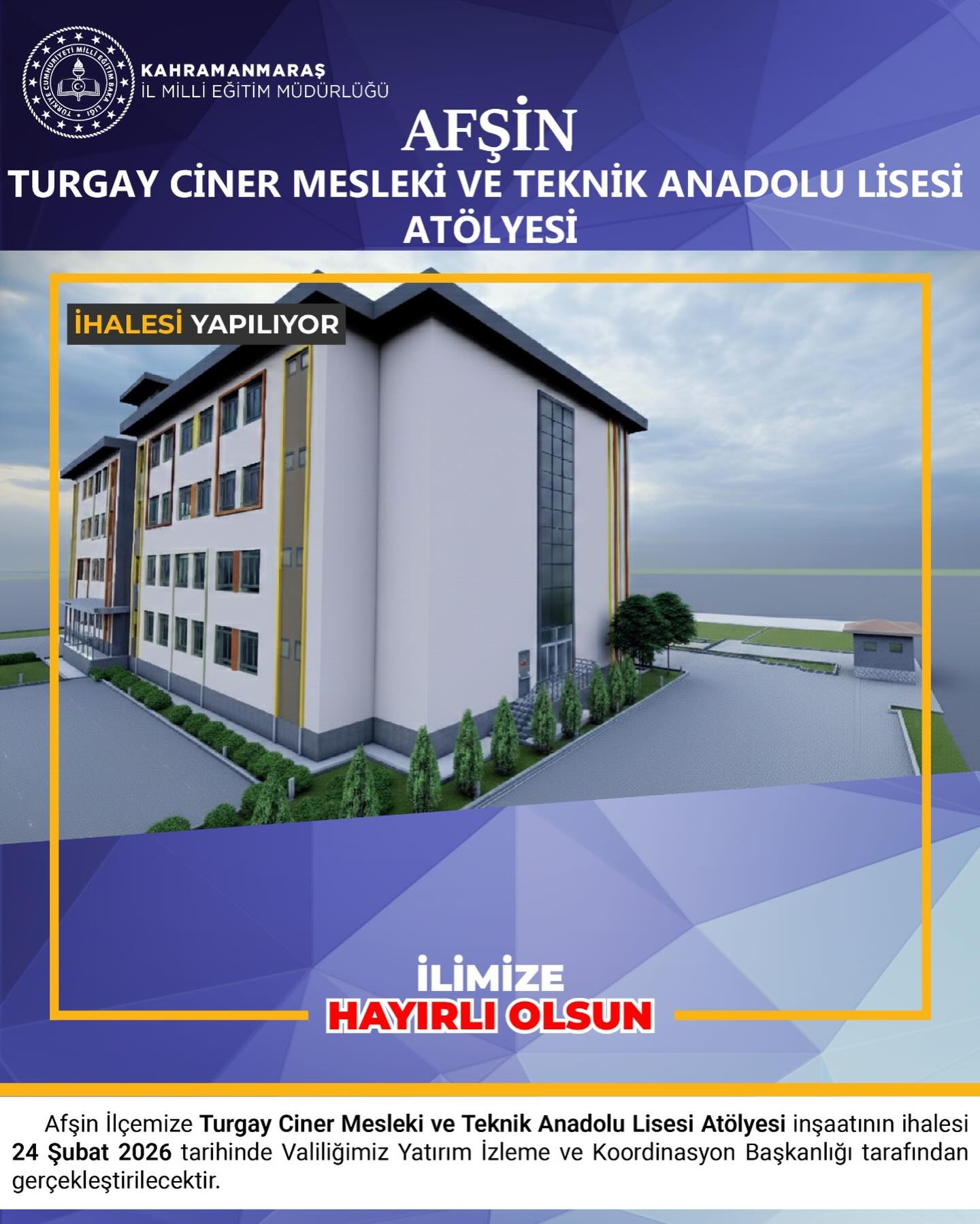 Afşin’e Yeni Mesleki Eğitim Atölyesi Yatırımı