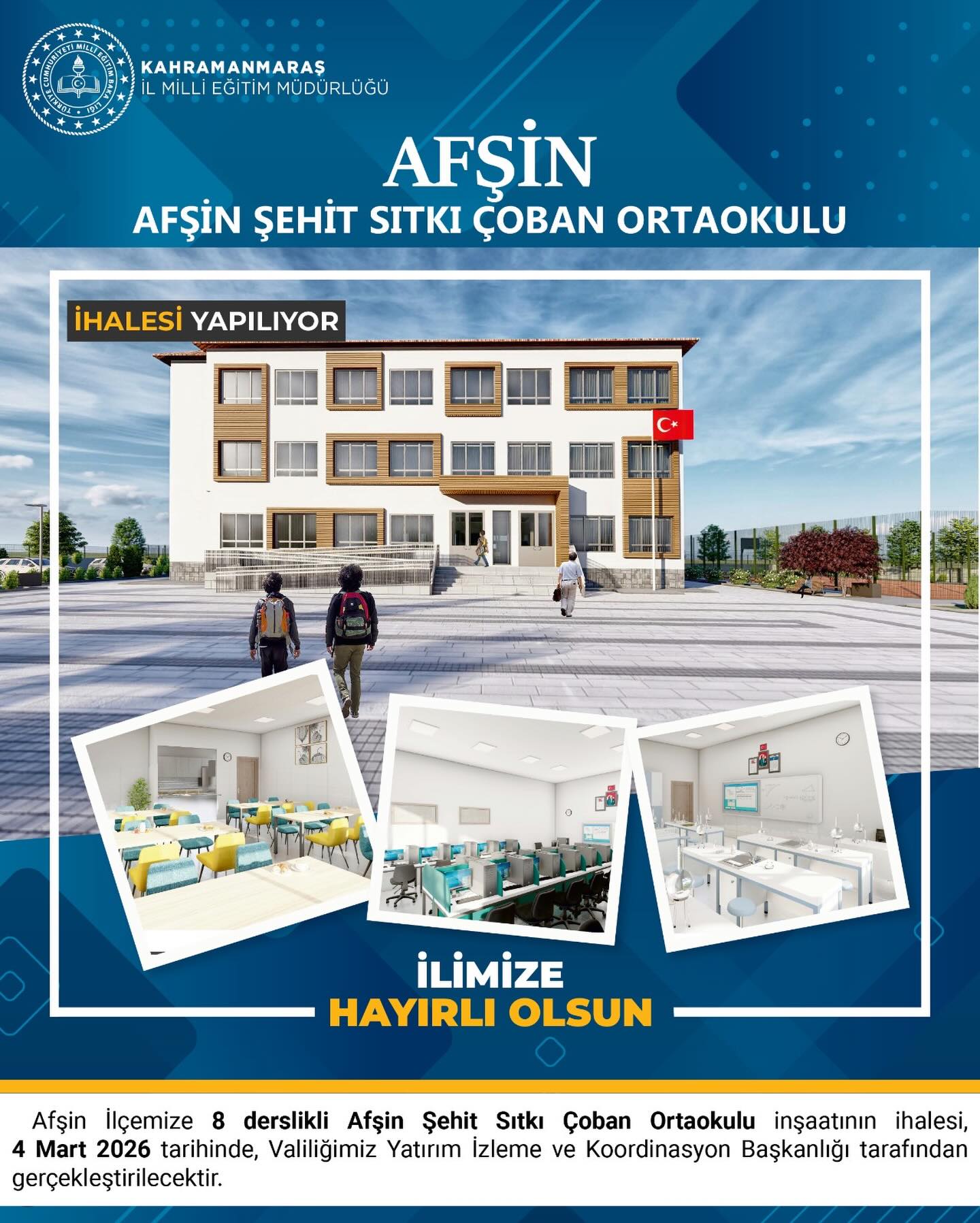 Afşin’e 8 Derslikli Yeni Ortaokul Kazandırılıyor