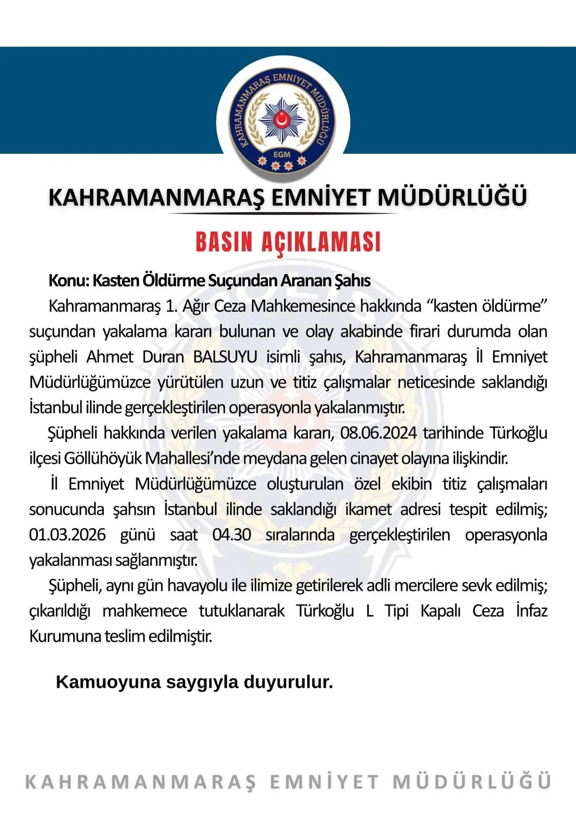 Çifte Cinayetle Aranan Kahramanmaraşlı İş İnsanı İstanbul’da Yakalandı