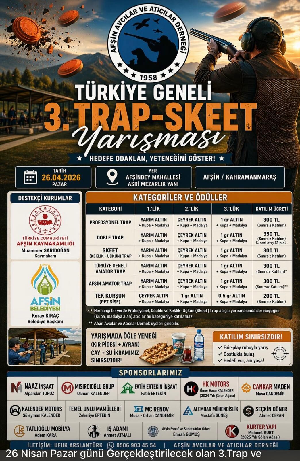 Afşin’de Türkiye Geneli 3. Trap Ve Skeet Yarışması Düzenleniyor