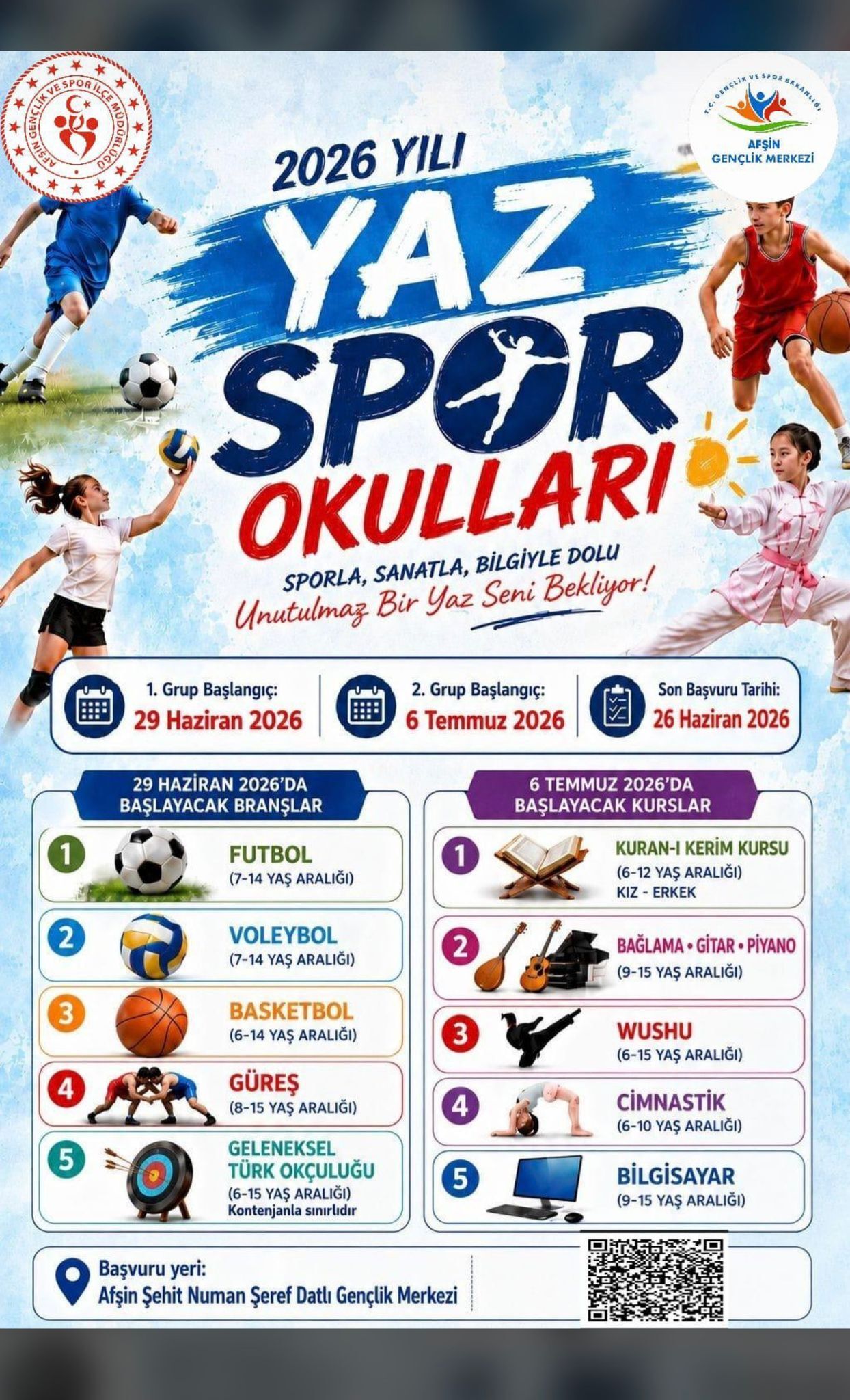 Afşin’de Yaz Spor Okulları Kayıtları Başlıyor