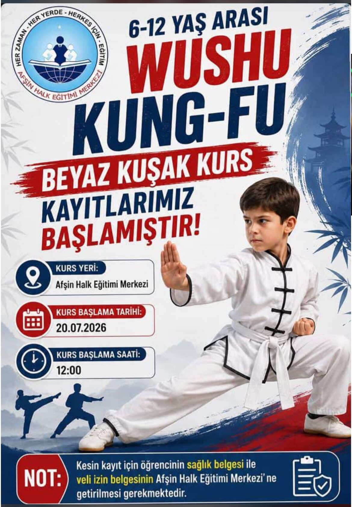 Afşin’de Wushu Kung Fu Beyaz Kuşak Kursu İçin Kayıtlar Başladı
