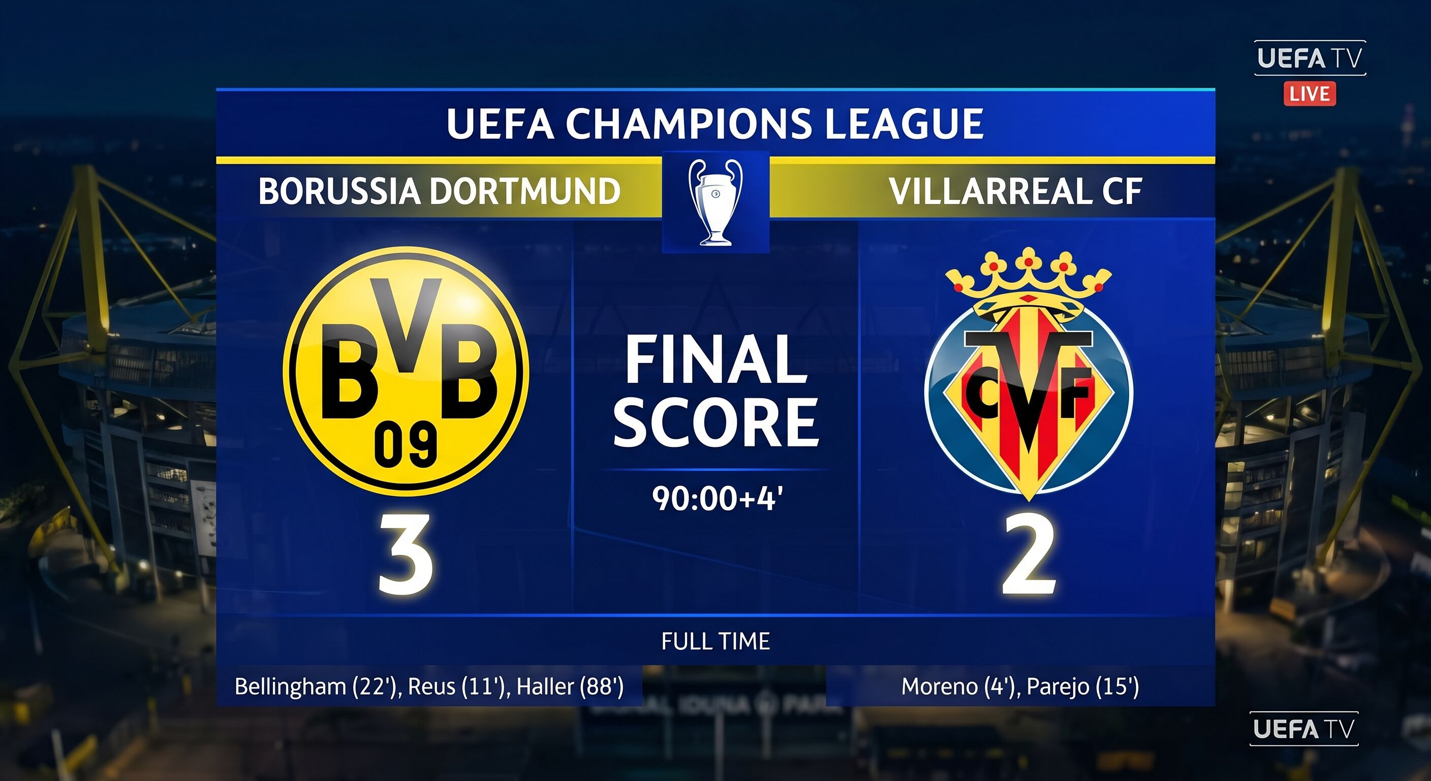 Borussia Dortmund 3-2 Villarreal! Maç özeti ve goller