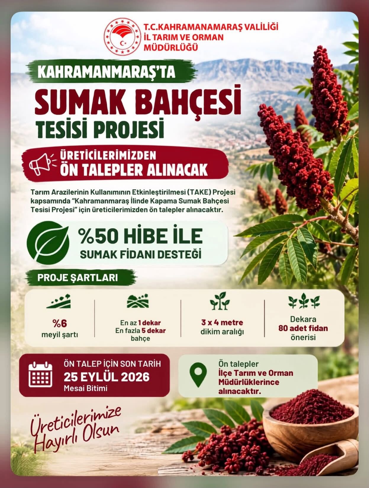 Kahramanmaraş’ta Sumak Bahçesi Projesi Başlıyor