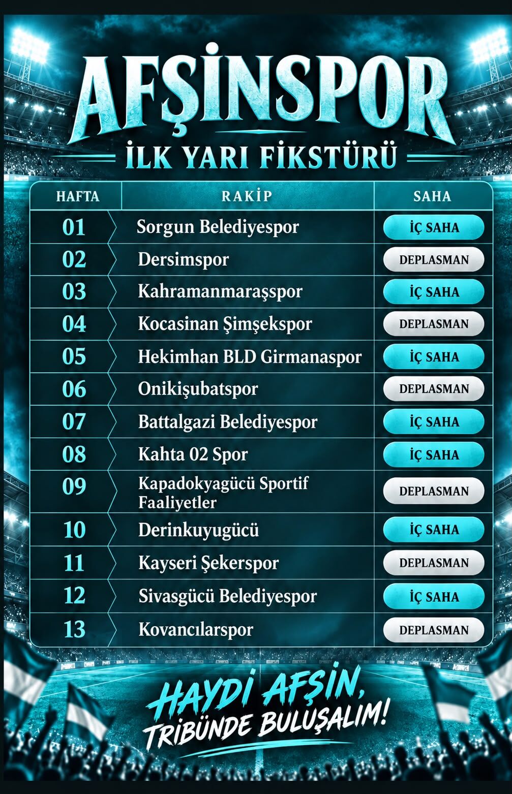 Afşin Spor’un İlk Yarı Fikstürü Belli Oldu! İşte 13 Haftalık Maç Takvimi
